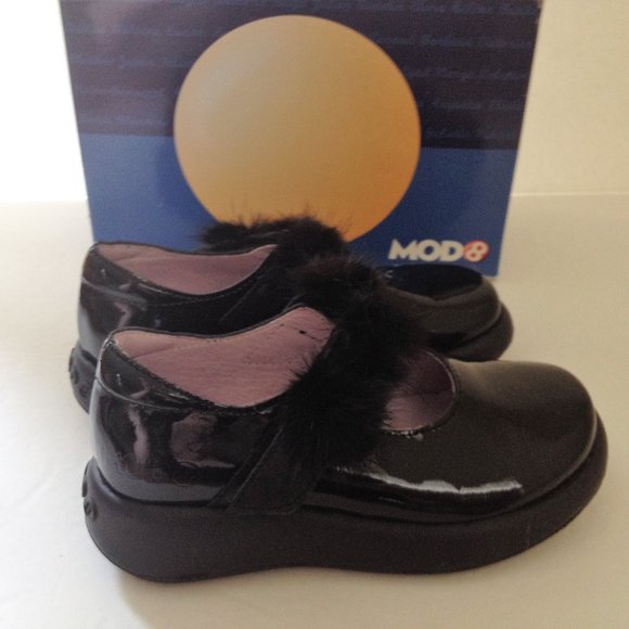 Mod8 France Black Leather Kids Shoes Quality Discount Fur Strap New - Picture 3 of 5